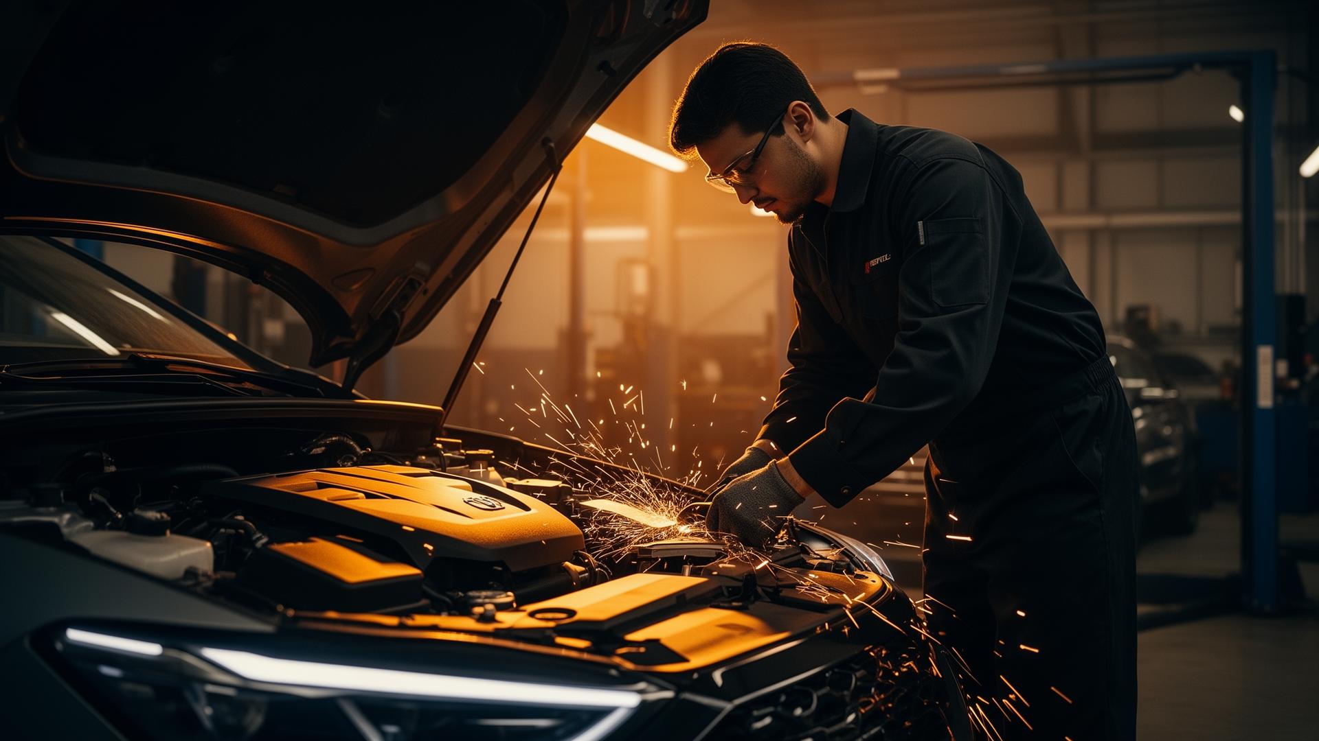 Mechanik při práci na moderním voze